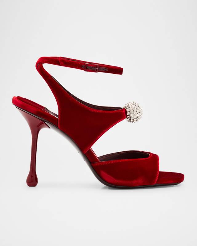 Crystal Velvet Ankle-Strap Sandals